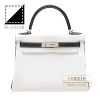Hermes　Personal Kelly bag 28　Retourne　White/Black　Clemence leather　Silver hardware