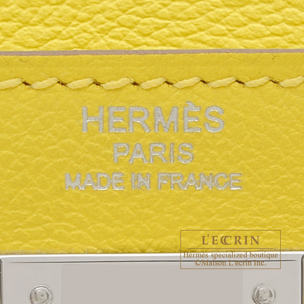 Hermes　Kelly bag 28　Retourne　Lime　Evercolor leather　Silver hardware