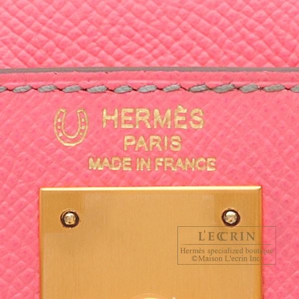 Hermes　Personal Kelly bag 28　Sellier　Rose azalee/　Gris asphalt　Epsom leather　Matt gold hardware