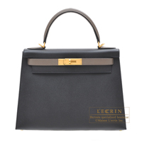 Hermes　Personal Kelly bag 28　Sellier　Black/Etain　Epsom leather　Matt gold hardware
