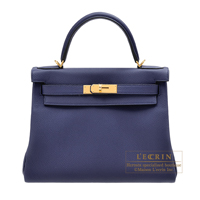 Hermes　Kelly bag 28　Retourne　Blue encre　Togo leather　Gold hardware