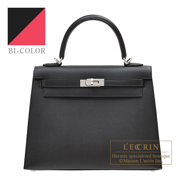 Hermes　Personal Kelly bag 25　Sellier　Black/Rose extreme　Epsom leather　Silver hardware