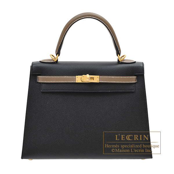 Hermes　Personal Kelly bag 25　Sellier　Black/Etoupe grey　Epsom leather　Matt gold hardware