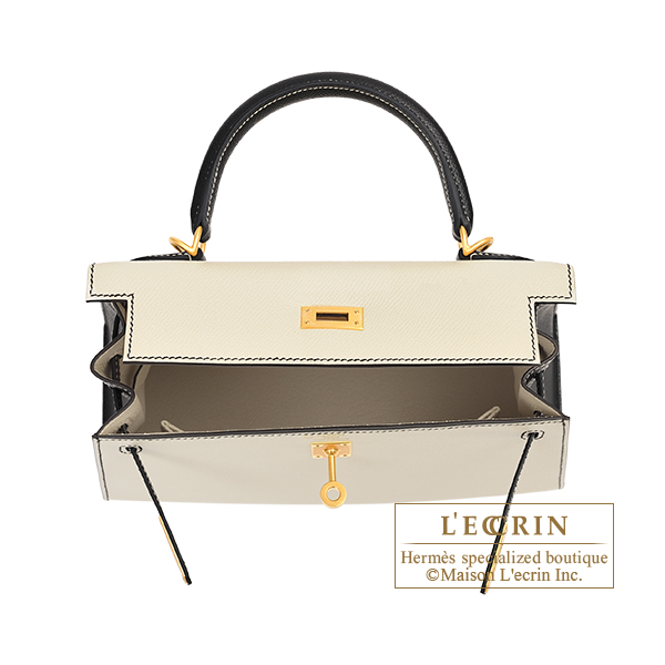 Unparalleled eel Brewery Hermes Personal Kelly bag 25 Sellier Craie/Black Epsom leather Matt gold  hardware | L'ecrin Boutique Tokyo