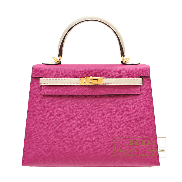 Hermes　Personal Kelly bag 25　Sellier　Rose purple/　Craie　Epsom leather　Gold hardware