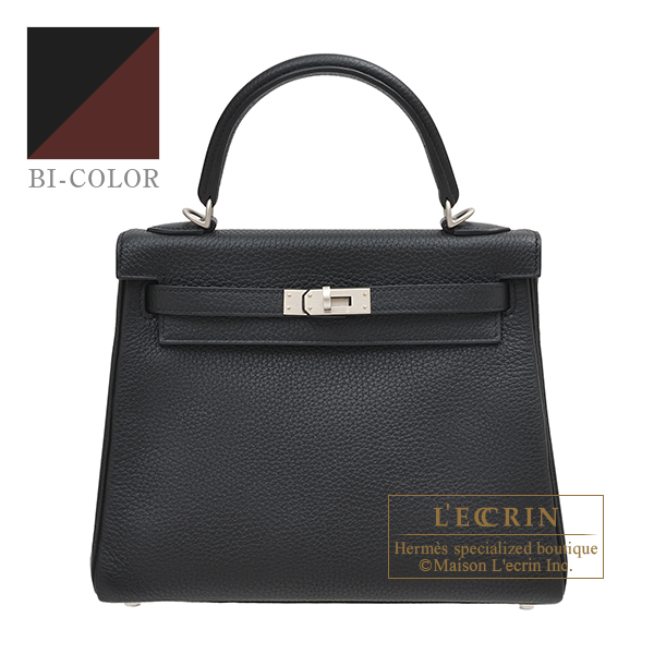 Hermes　Personal Kelly bag 25　Retourne　Black/Rouge H　Clemence leather　Matt silver hardware
