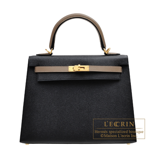 Hermes　Personal Kelly bag 25　Sellier　Black/Etoupe grey　Epsom leather　Gold hardware