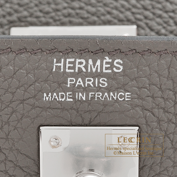 Hermes　Kelly bag 25　Retourne　Etain　Togo leather　Silver hardware