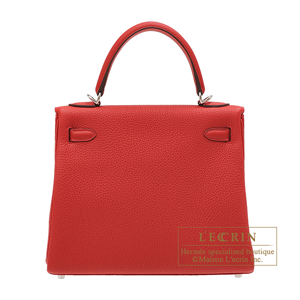 Hermes　Kelly bag 25　Retourne　Rouge casaque　Togo leather　Silver hardware