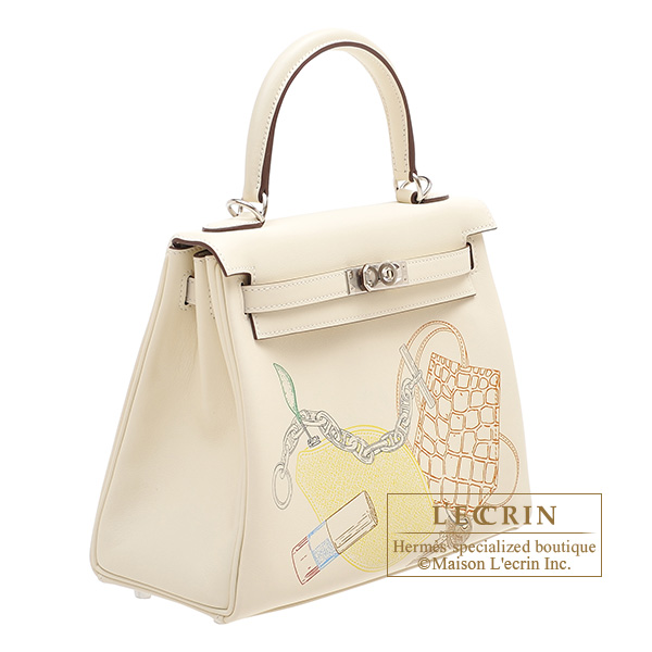 Hermes Kelly In and Out bag 25 Retourne Nata Swift leather Silver ...