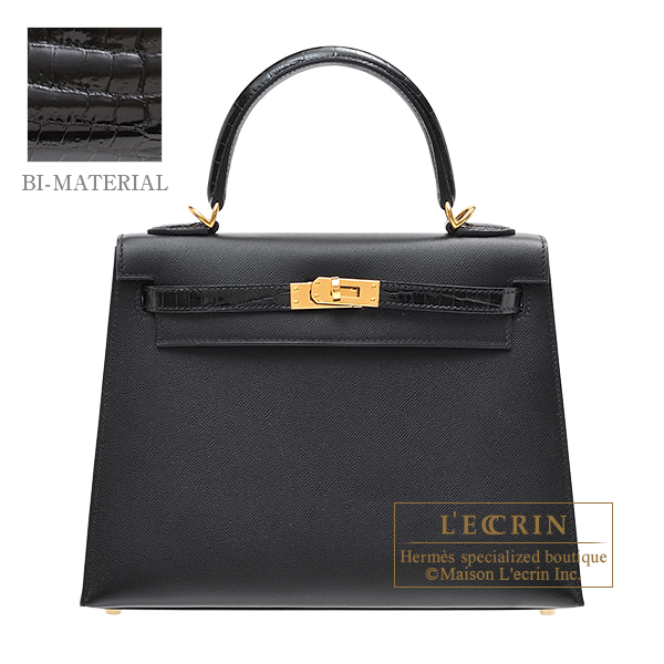 Hermes　Kelly Touch bag 25　Sellier　Black　Madame leather/　Niloticus crocodile skin　Gold hardware