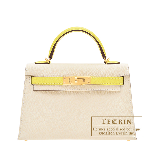 Hermes　Personal Kelly bag mini　Sellier　Nata/Lime　Epsom leather　Gold hardware