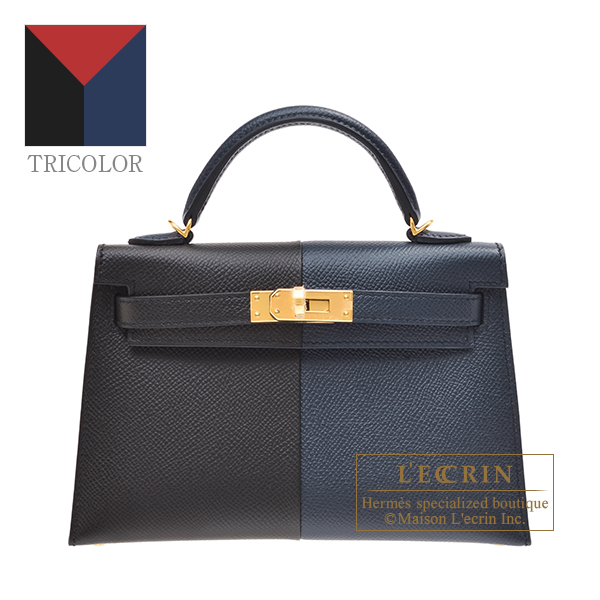 Hermes　Kelly Casaque bag mini　Sellier　Blue indigo/Black/Rouge grenat　Epsom leather　Gold hardware