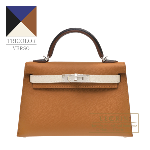 Hermes　Kelly bag mini Tricolore Verso　Sellier　Gold/Craie/Black/Blue saphir　Epsom leather　Silver hardware