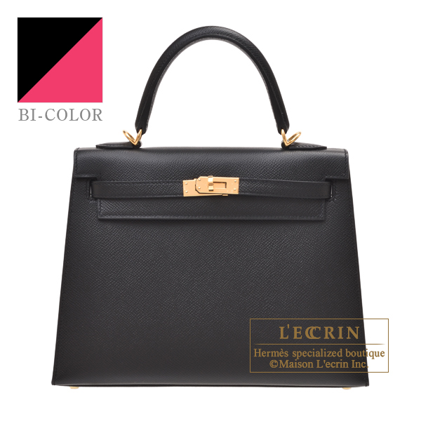 Hermes　Personal Kelly bag 25　Sellier　Black/　Rose mexico　Epsom leather　Gold hardware