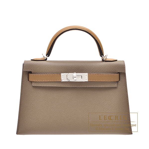 Hermes　Kelly bag mini Tricolore　Sellier　Etoupe grey/Alezan/Biscuit　Epsom leather　Silver hardware
