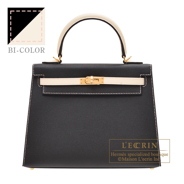 Hermes　Personal Kelly bag 25　Sellier　Black/Nata　Epsom leather　Gold hardware　Pink stitch