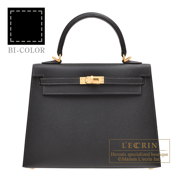 Hermes　Personal Kelly bag 25　Sellier　Black　Epsom leather　Matt gold hardware　Grey stitch