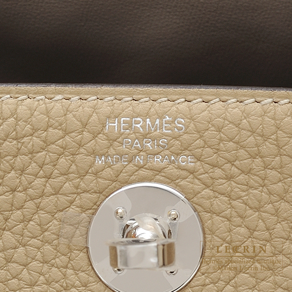 Hermes Lindy mini Verso Trench/ Gris asphalt Clemence leather Silver  hardware