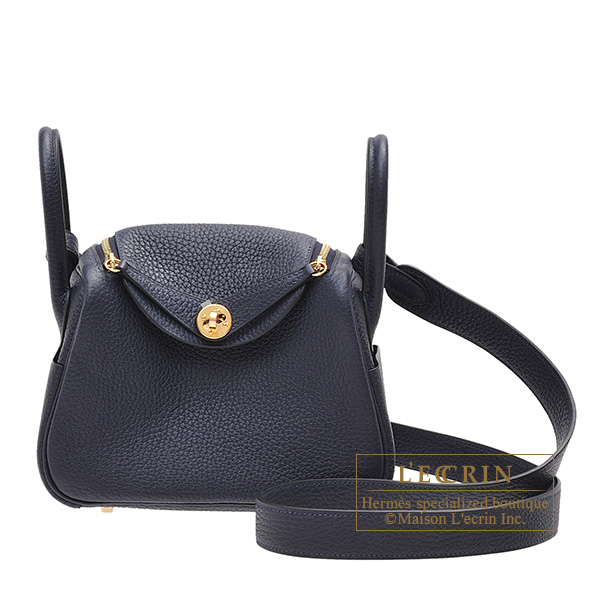 Hermes　Lindy bag mini　Blue nuit　Clemence leather　Gold  hardware