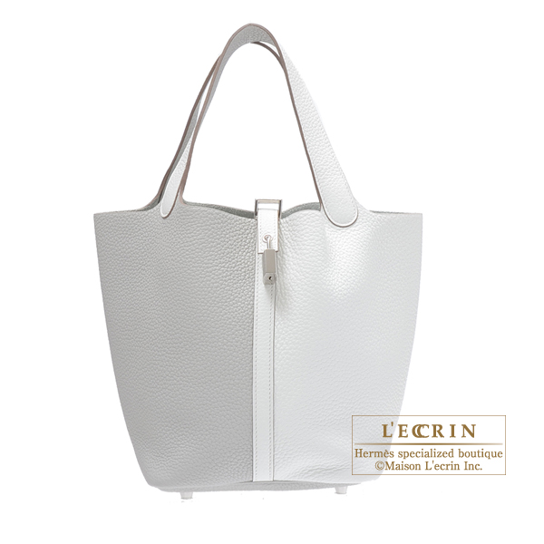 Hermes　Picotin Lock casaque  bag MM　White/Pearl grey　Clemence leather　Silver hardware