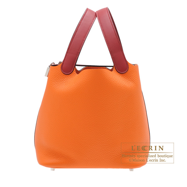 Hermes　Picotin Lock　Touch bag MM　Orange/Rouge grenat　Clemence leather/　Swift leather　Silver hardware