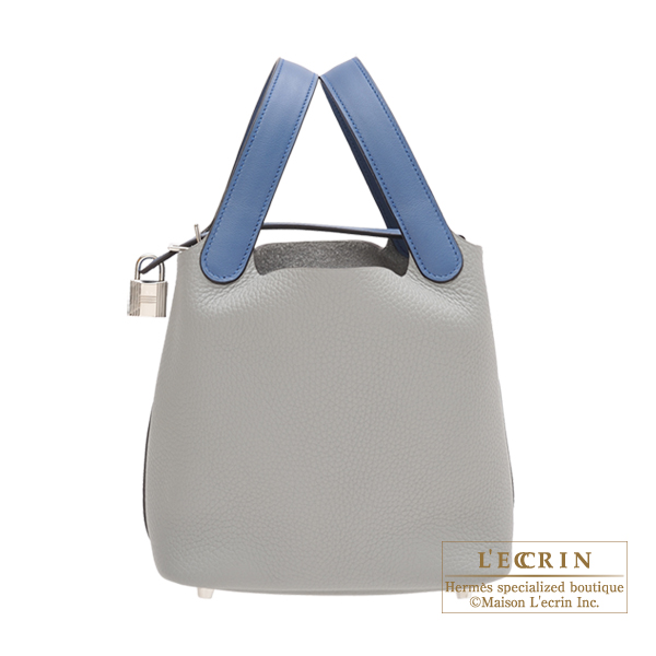 Hermes　Picotin Lock　Touch bag PM　Gris mouette/　Blue agate　Clemence leather/　Swift leather　Silver hardware