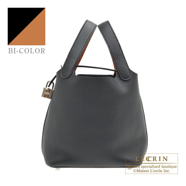 Hermes　Picotin Lock　Eclat bag PM　Black/Toffee　Clemence leather/Swift leather　Silver hardware
