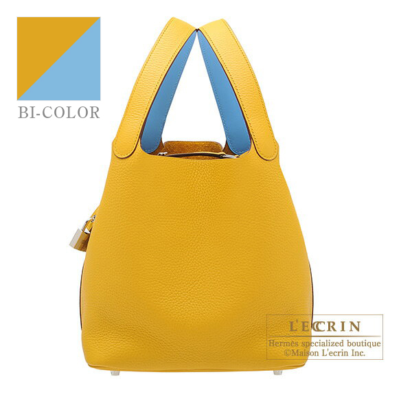Hermes　Picotin Lock　Eclat bag MM　Jaune ambre/　Celeste　Clemence leather/　Swift leather　Silver hardware