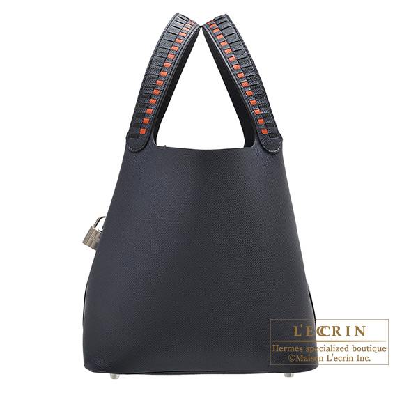 Hermes　Picotin Lock　Tressage De Cuir bag MM　Blue indigo/Black/　Terre battue　Epsom leather　Silver hardware