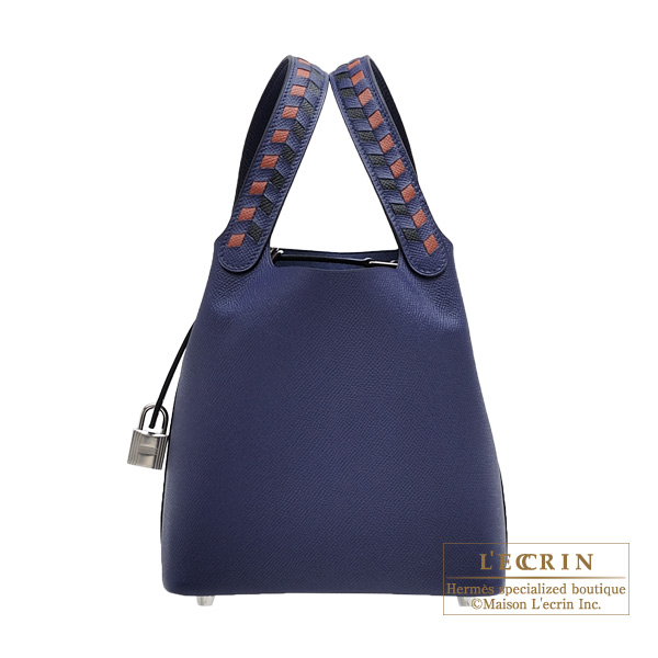 Hermes　Picotin Lock　Tressage De Cuir bag PM　Blue encre/　Brick/Black　Epsom leather　Silver hardware