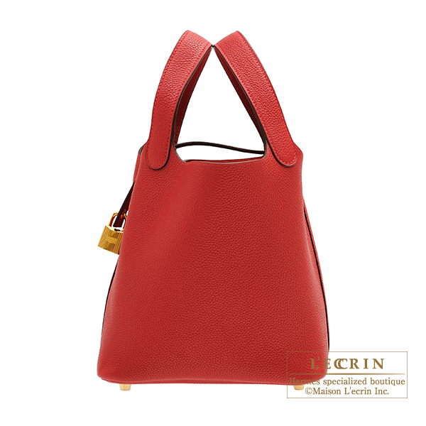 Hermes　Picotin Lock bag PM　Rouge piment　Maurice leather　Gold hardware