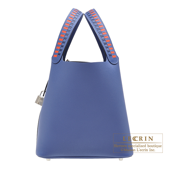 Hermes　Picotin Lock　Tressage De Cuir bag MM　Blue brighton/　Capucine/Blue saphir　Epsom leather　Silver hardware