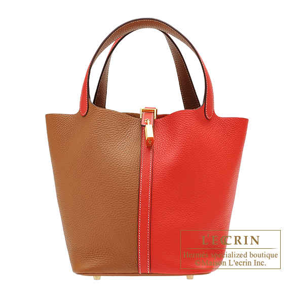 Hermes　Picotin Lock casaque bag MM　Rouge coeur/　Gold　Clemence leather　Gold hardware
