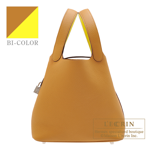 Hermes　Picotin Lock　Eclat bag MM　Sesame/Lime　Clemence leather/　Swift leather　Silver hardware