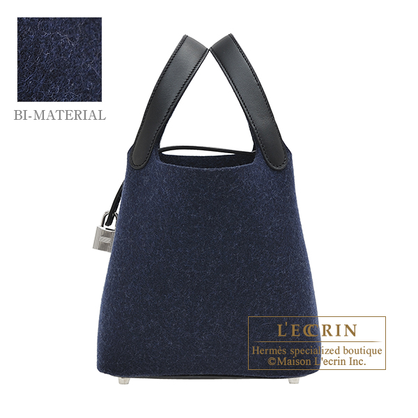 Hermes　Picotin Lock bag PM　Blue nuit/　Black　Felt/　Swift leather　Silver hardware