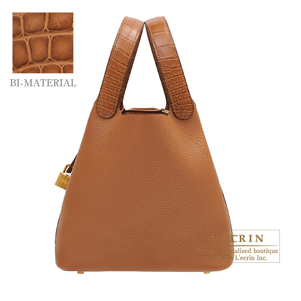Hermes　Picotin Lock　Touch bag MM　Gold　Clemence leather/Matt alligator crocodile skin　Gold hardware