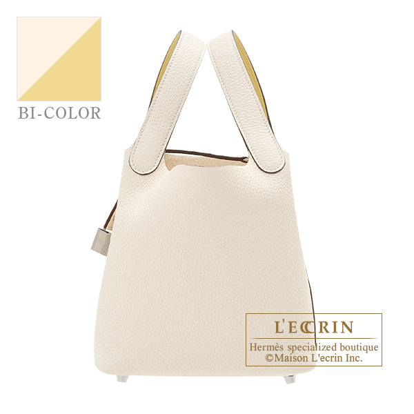 Hermes　Picotin Lock　Eclat bag PM　Nata/　Jaune poussin　Clemence leather/　Swift leather　Silver hardware