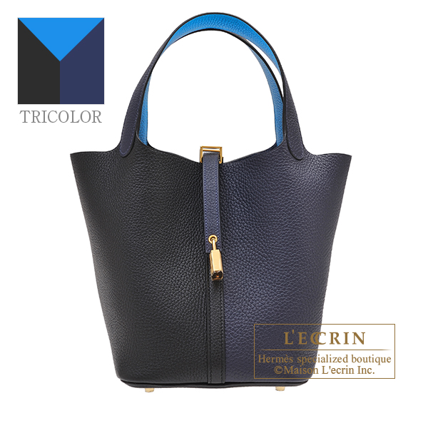 Hermes　Picotin Lock casaque 2 bag MM　Blue nuit/Black/　Blue zanzibar　Clemence leather　Gold hardware