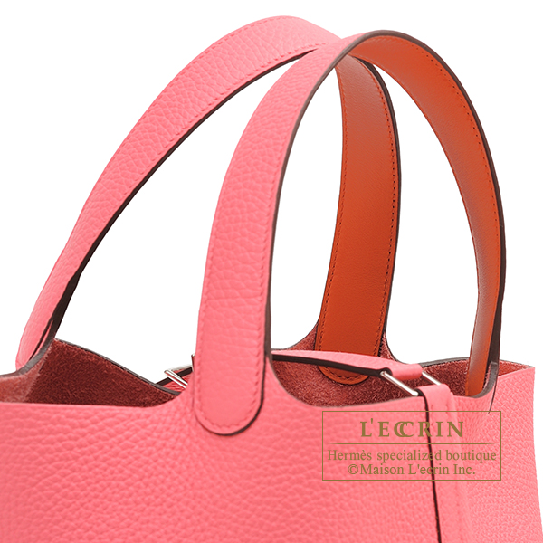 Hermes　Picotin Lock　Eclat bag MM　Rose azalee/　Terre battue　Clemence leather/Swift leather　Silver hardware