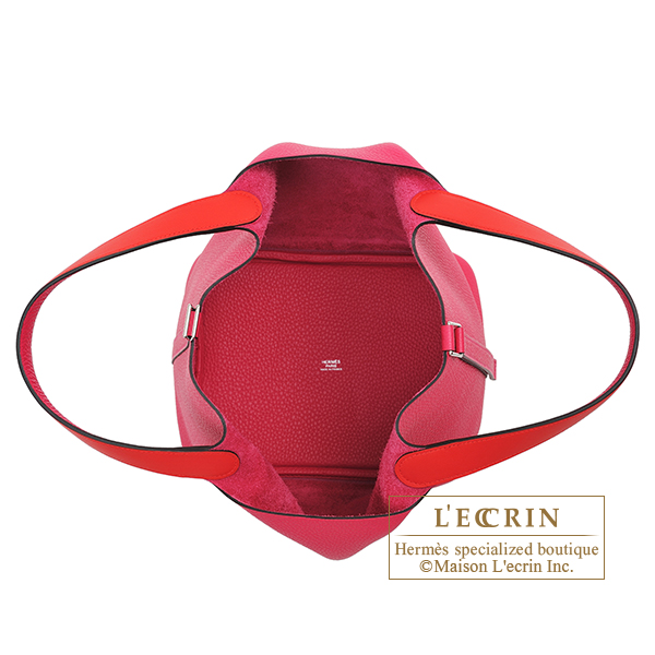 Hermes　Picotin Lock　Eclat bag MM　Rose mexico/　Rouge coeur　Clemence leather/Swift leather　Silver hardware
