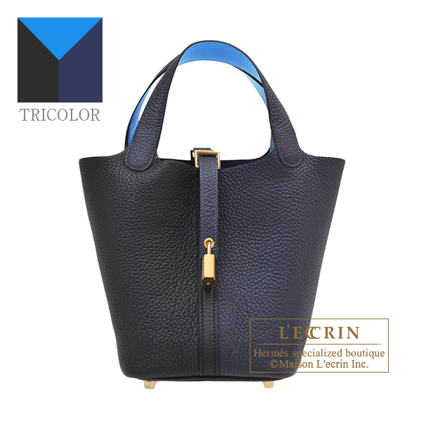 Hermes　Picotin Lock casaque 2 bag PM　Blue nuit/Black/Blue zanzibar　Clemence leather　Gold hardware