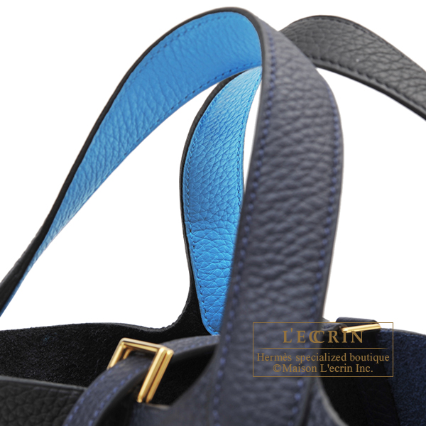 Hermes　Picotin Lock casaque 2 bag PM　Blue nuit/Black/Blue zanzibar　Clemence leather　Gold hardware