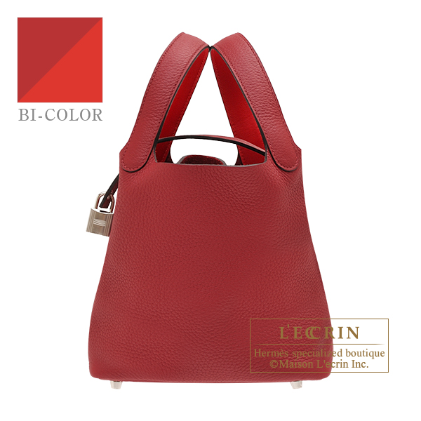 Hermes　Picotin Lock　Eclat bag PM　Rouge grenat/　Rouge piment　Clemence leather/　Swift leather　Silver hardware