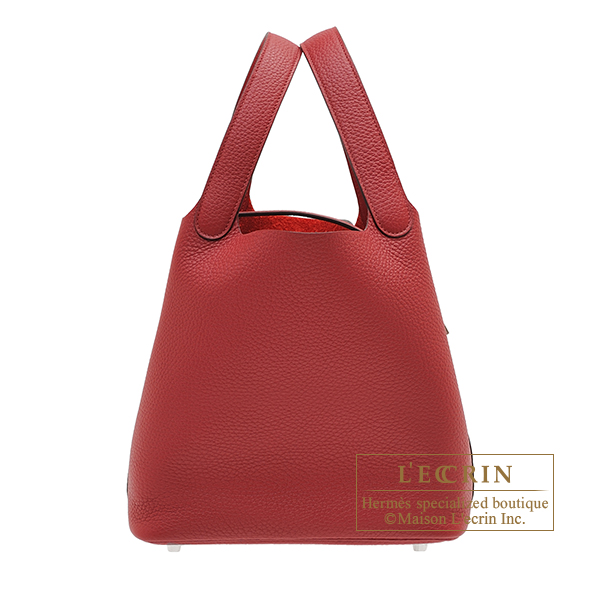 Hermes　Picotin Lock　Eclat bag MM　Rouge grenat/　Rouge piment　Clemence leather/　Swift leather　Silver hardware