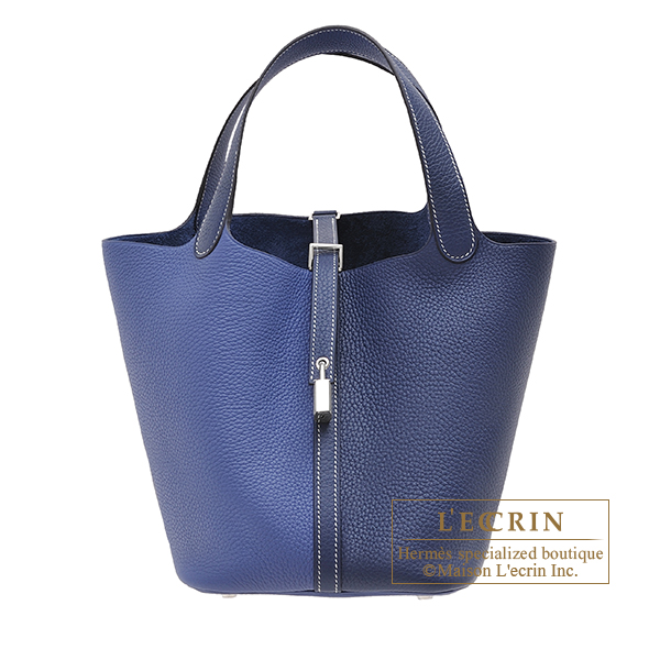 Hermes　Picotin Lock casaque bag MM　Blue saphir/　Blue brighton　Clemence leather　Silver hardware