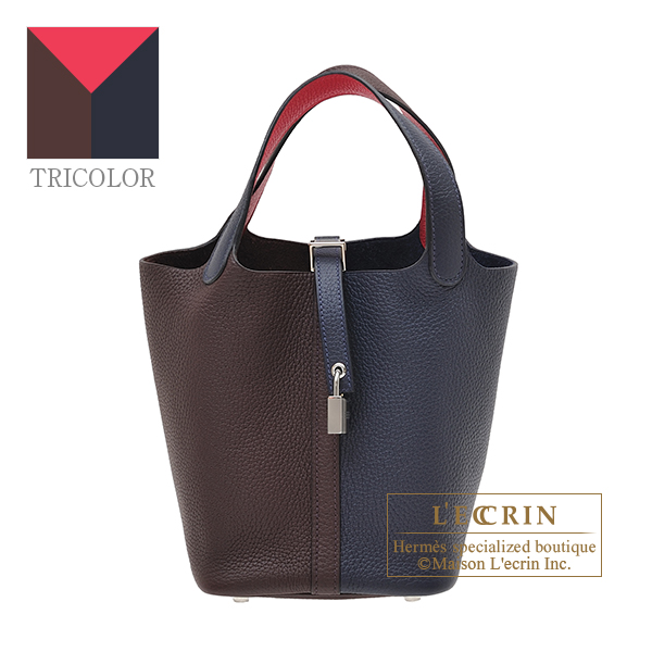 Hermes　Picotin Lock casaque 2 bag PM　Blue nuit/　Rouge sellier/　Framboise　Clemence leather　Silver hardware