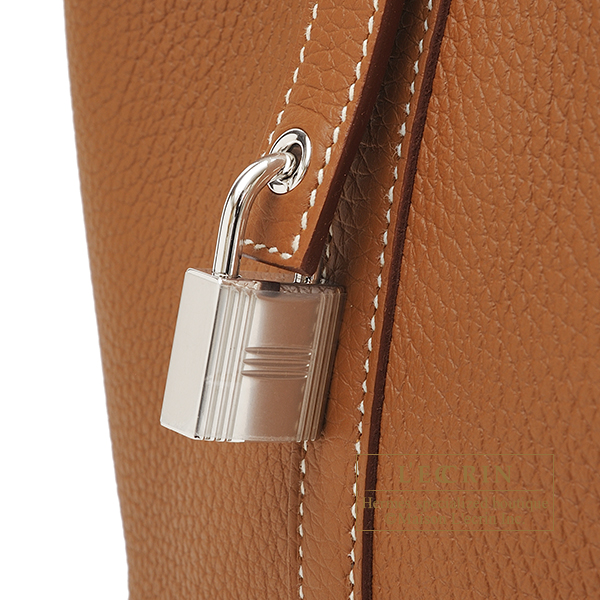 Hermes　Picotin Lock　Eclat bag PM　Gold/Nata　Clemence leather/Swift leather　Silver hardware