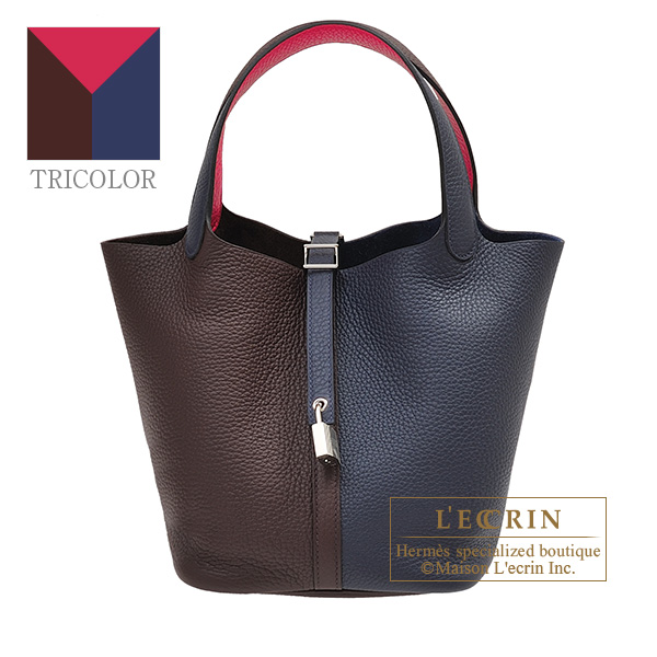 Hermes　Picotin Lock casaque 2 bag MM　Blue nuit/　Rouge sellier/　Framboise　Clemence leather　Silver hardware