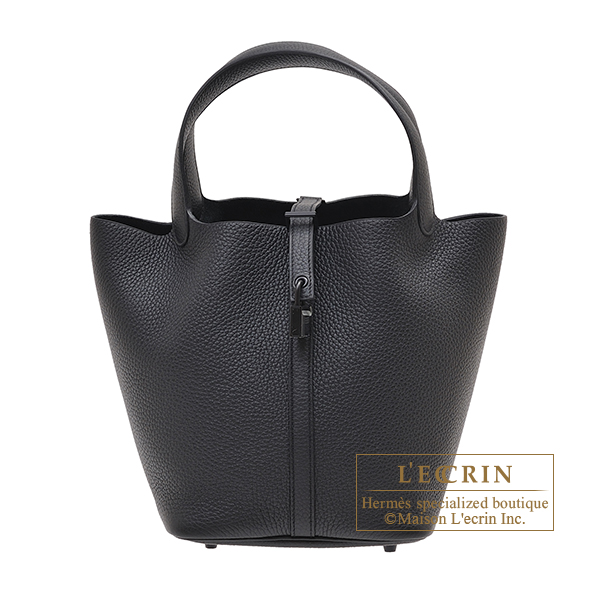 Hermes　Picotin Lock Monochrome bag MM　So-black　Black　Clemence leather　Black hardware